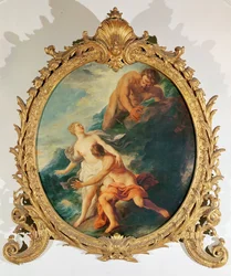 Polifemo surpreendendo Acis e Galatea jogando uma pedra neles